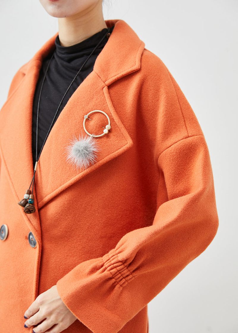 Italiensk Orange Oversized Give Pendant Woolen Trench Fall - Ullrockar för kvinnor