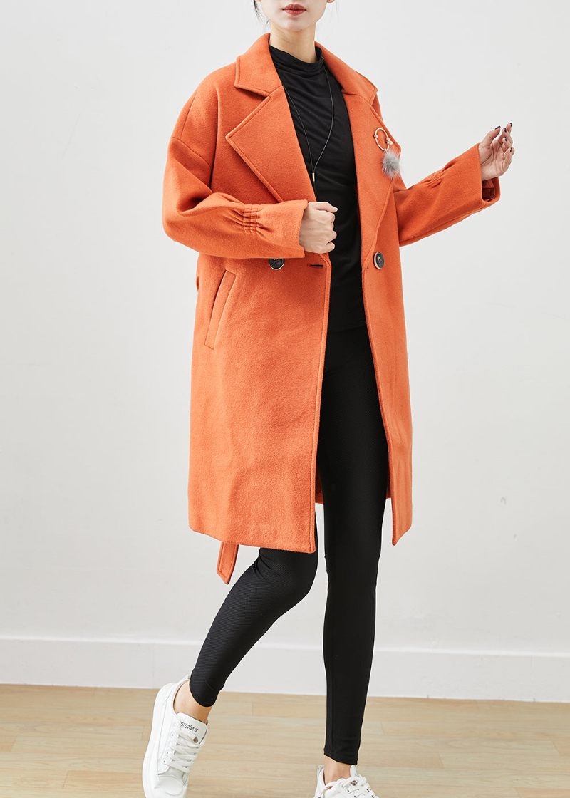 Italiensk Orange Oversized Give Pendant Woolen Trench Fall