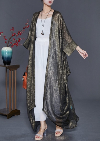 Italiensk Oversized Asymmetrisk Design Silk Long Cardigan Fall