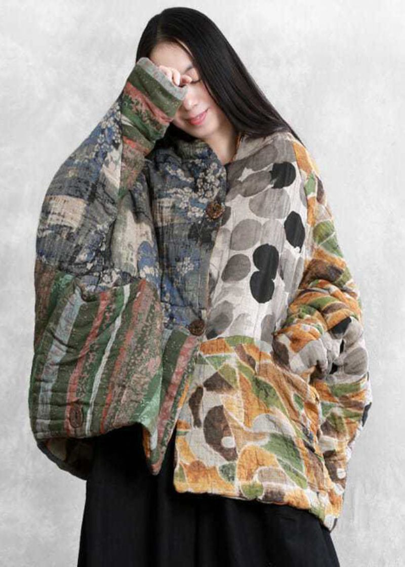 Italienska Colorblock Oversized Patchwork Print Fine Bomullsfyllda Parkas Vinter