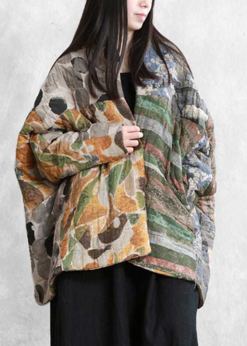 Italienska Colorblock Oversized Patchwork Print Fine Bomullsfyllda Parkas Vinter - Dunjackor för kvinnor