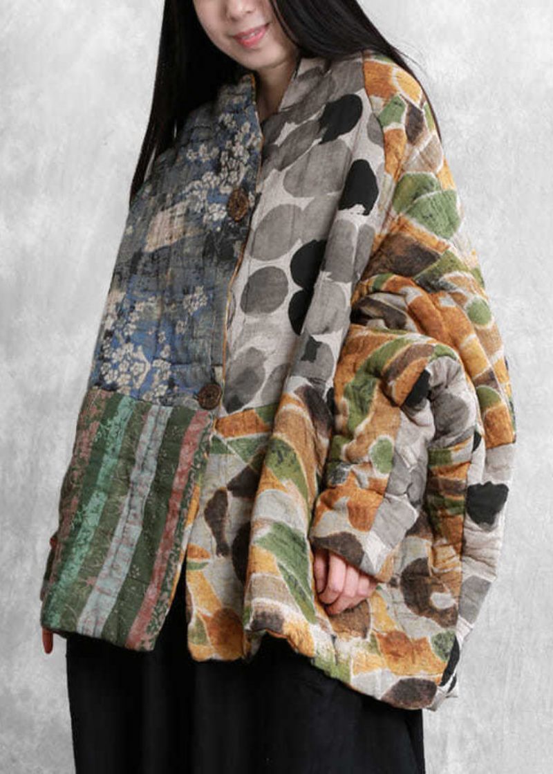 Italienska Colorblock Oversized Patchwork Print Fine Bomullsfyllda Parkas Vinter - Dunjackor för kvinnor