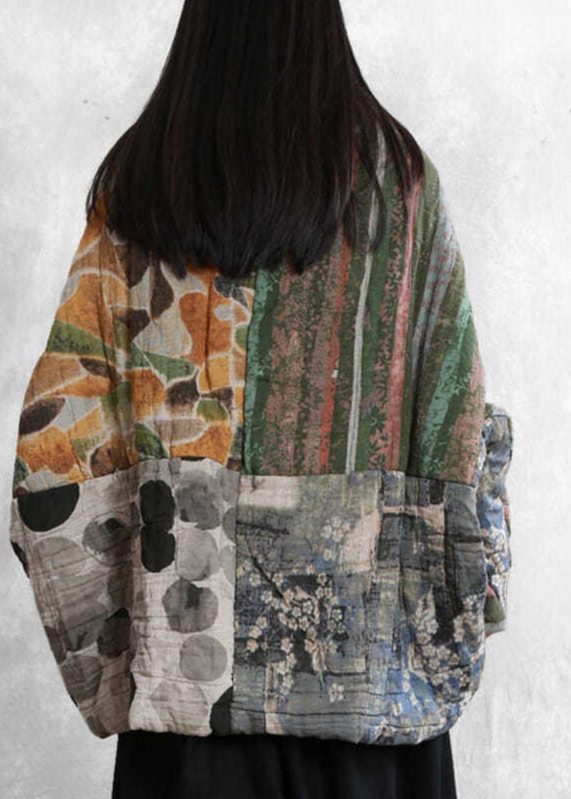 Italienska Colorblock Oversized Patchwork Print Fine Bomullsfyllda Parkas Vinter - Dunjackor för kvinnor