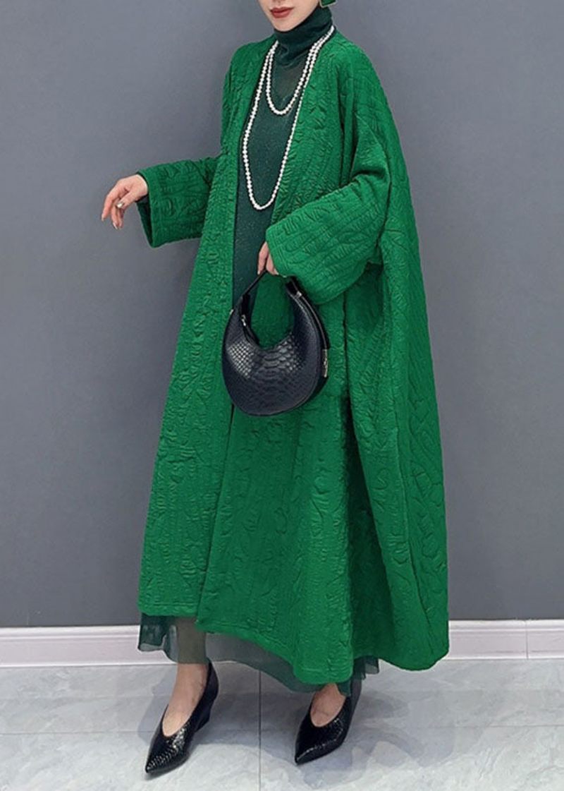 Italienska Gröna V-halsfickor Maxi Coats Långärmad - Grön