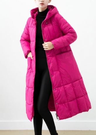 Italienska Rose Hooded Fickor Fin Bomullsfylld Pufferjacka Vinter