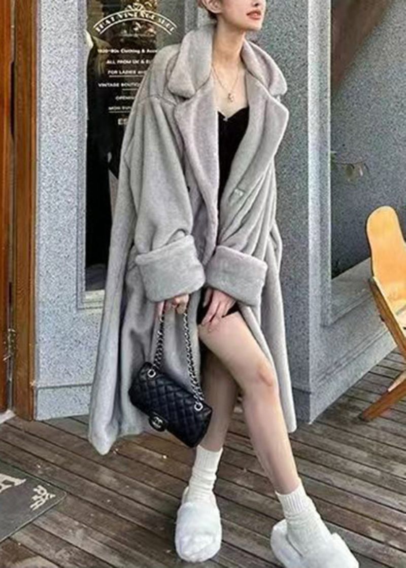 Italienska Silver Brun Peter Pan Krage Fickor Patchwork Mink Velvet Coat Vinter - Vinterkappor för kvinnor