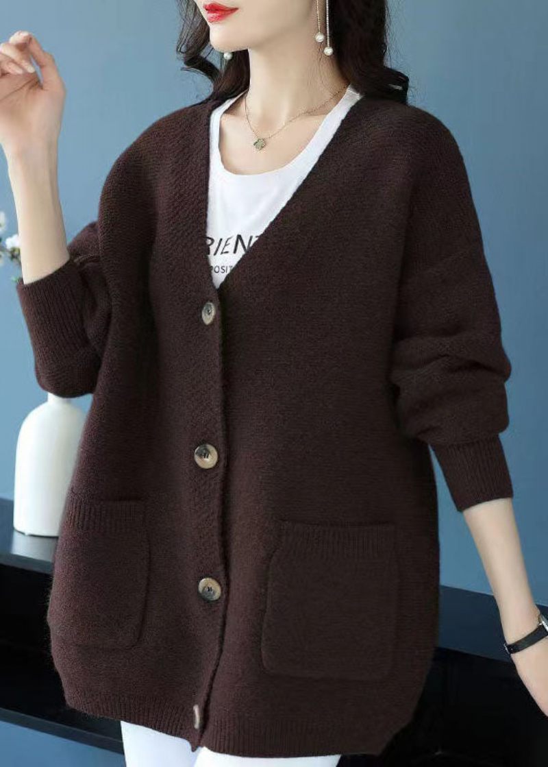 Kaffefickor Patchwork Cashmere Cardigans V Neck Button Fall