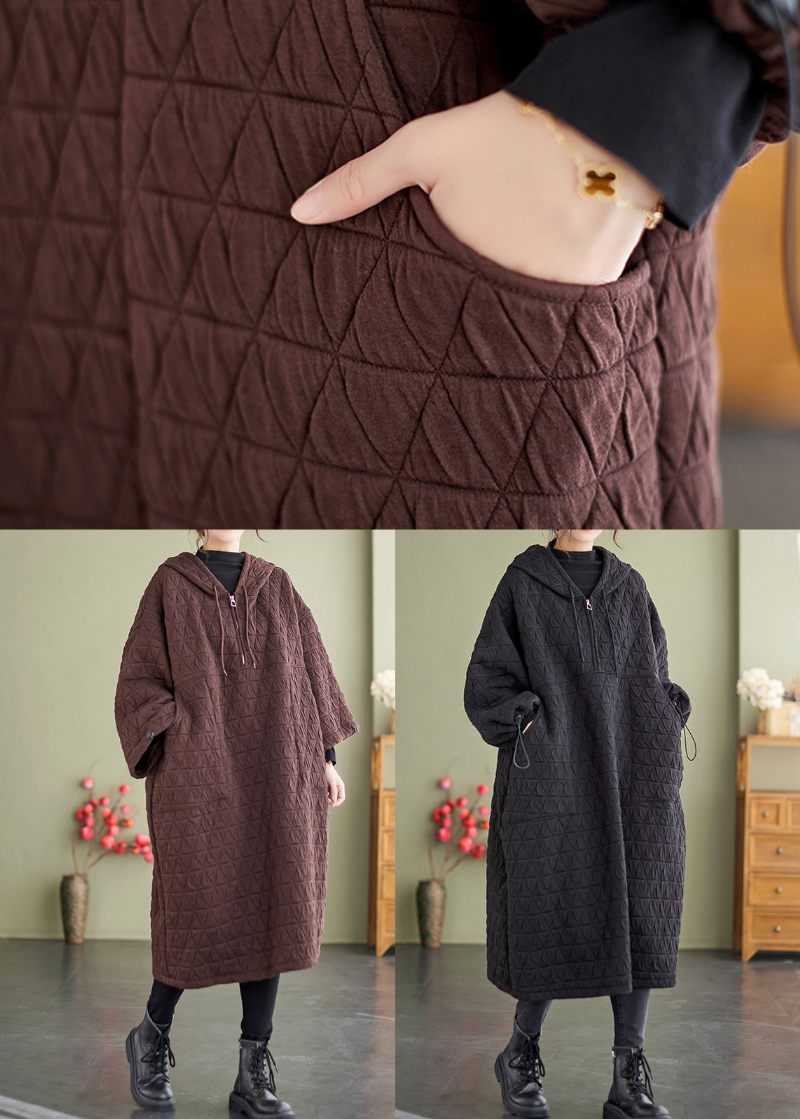 Kaffefickor Patchwork Fina Bomullsfyllda Klänningar Hooded Winter - Dunjackor för kvinnor