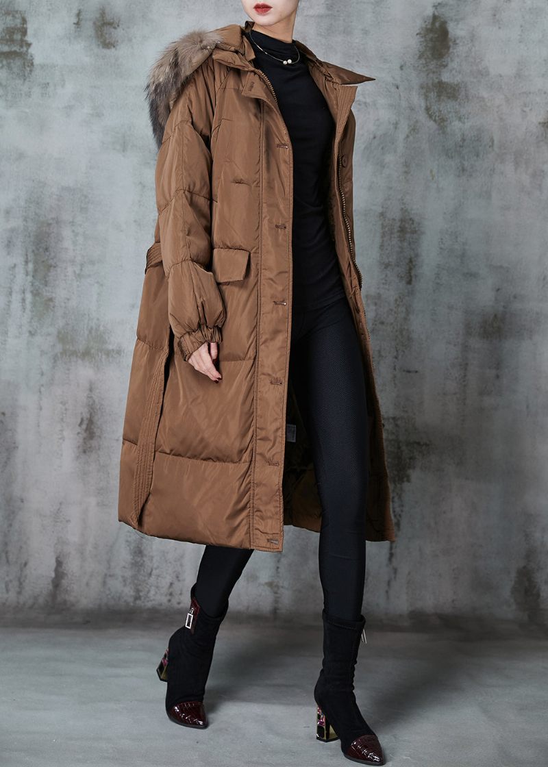 Kaki Loose Duck Down Puffer Jacka Hooded Winter