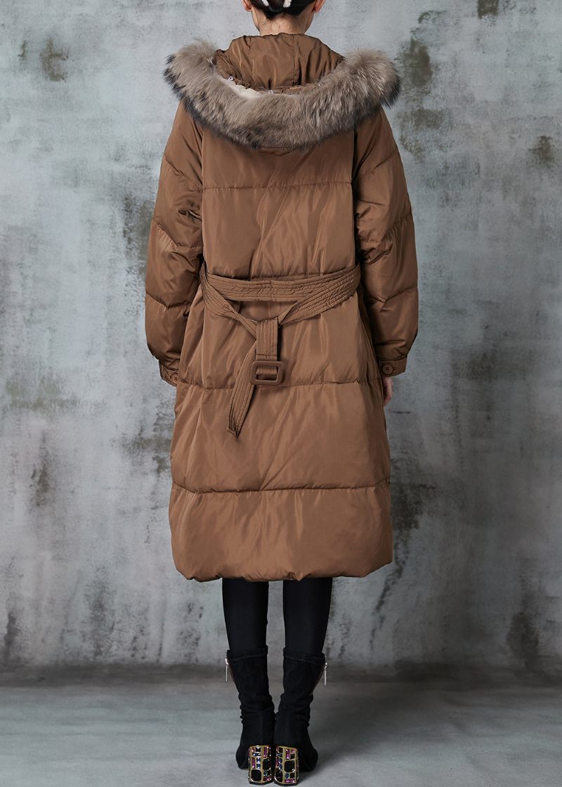 Kaki Loose Duck Down Puffer Jacka Hooded Winter - Dunjackor för kvinnor