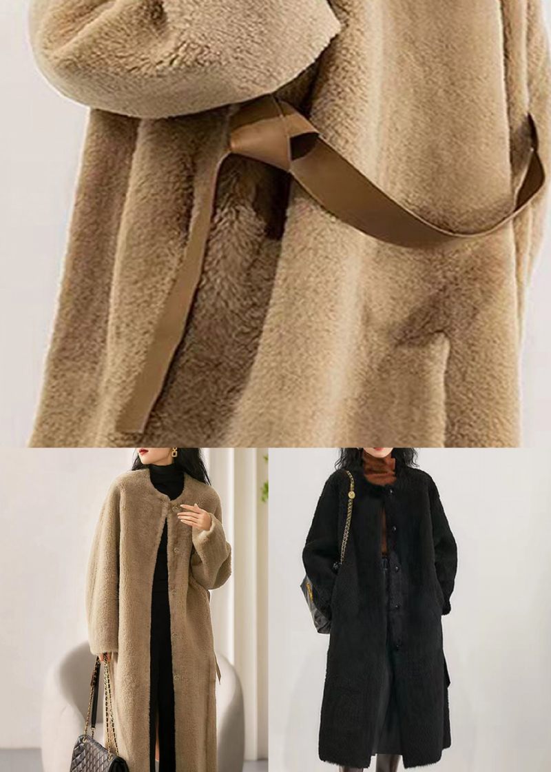 Kamelfickor Patchwork Ull Trench O Neck Button Winter - Ullrockar för kvinnor