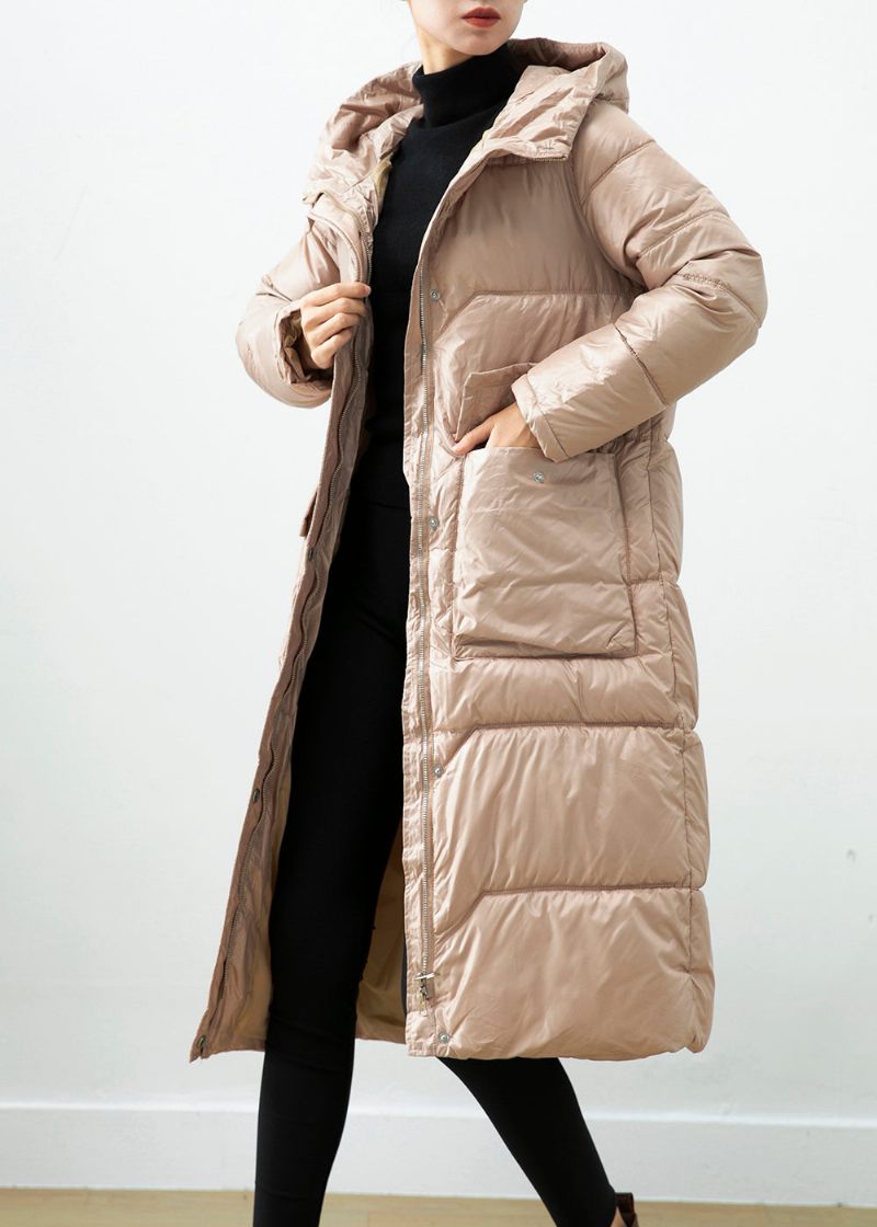 Khaki Duck Down Puffer Jacka Oversized Hooded Winter