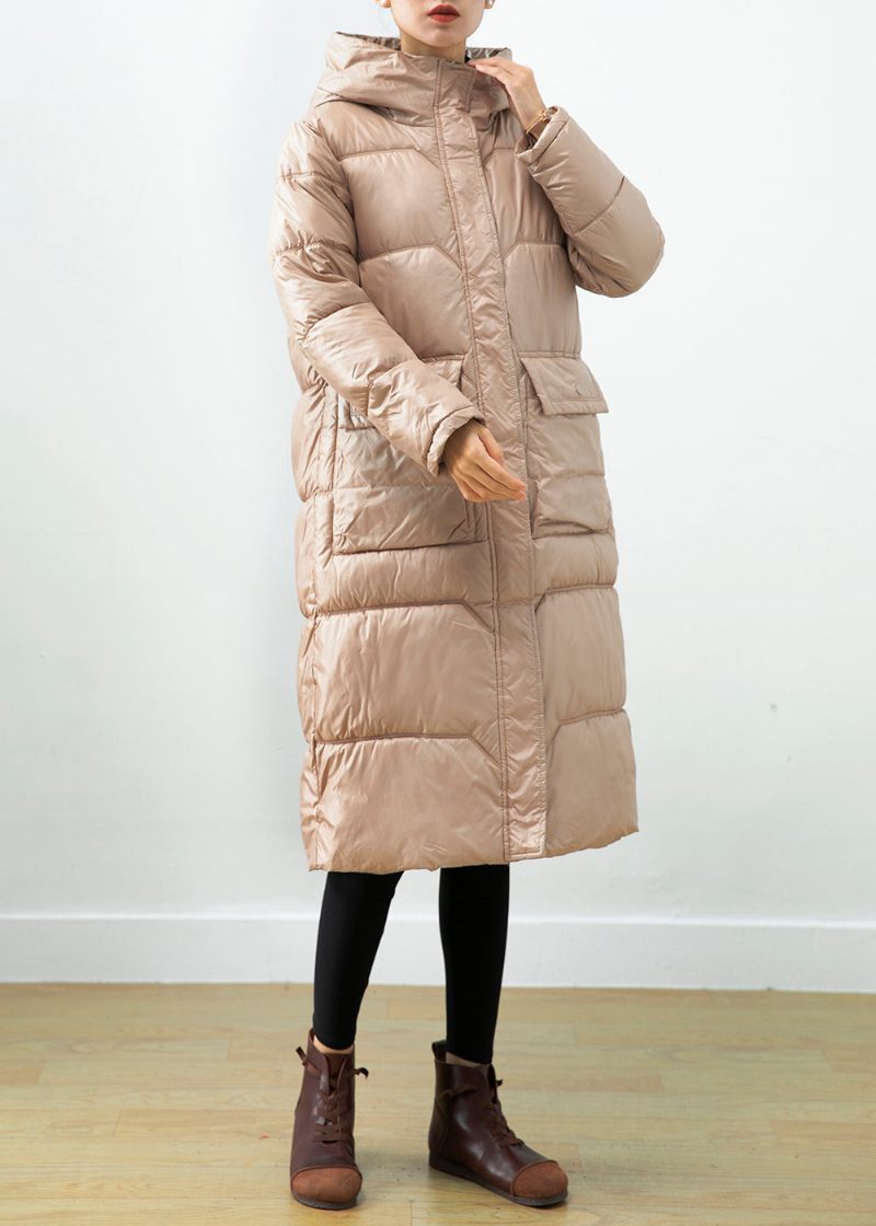 Khaki Duck Down Puffer Jacka Oversized Hooded Winter - Dunjackor för kvinnor