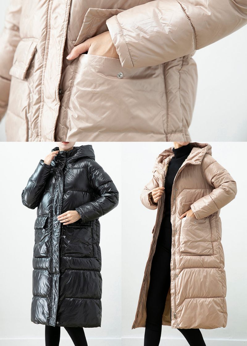 Khaki Duck Down Puffer Jacka Oversized Hooded Winter - Dunjackor för kvinnor