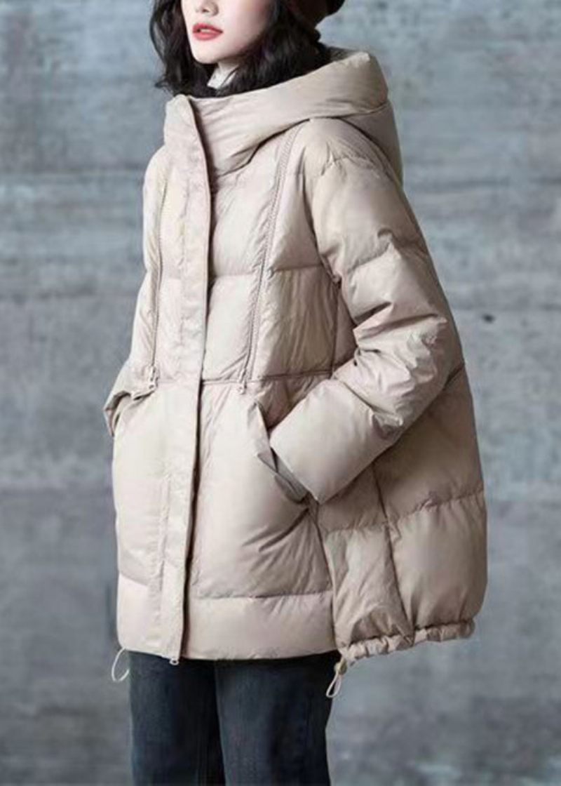 Khaki Fickor Dragsko Patchwork Duck Down Coat Zip Up Winter - Vinterkappor för kvinnor