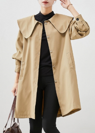 Khaki Oversized Cotton Coat Trench Peter Pan Collar Fall