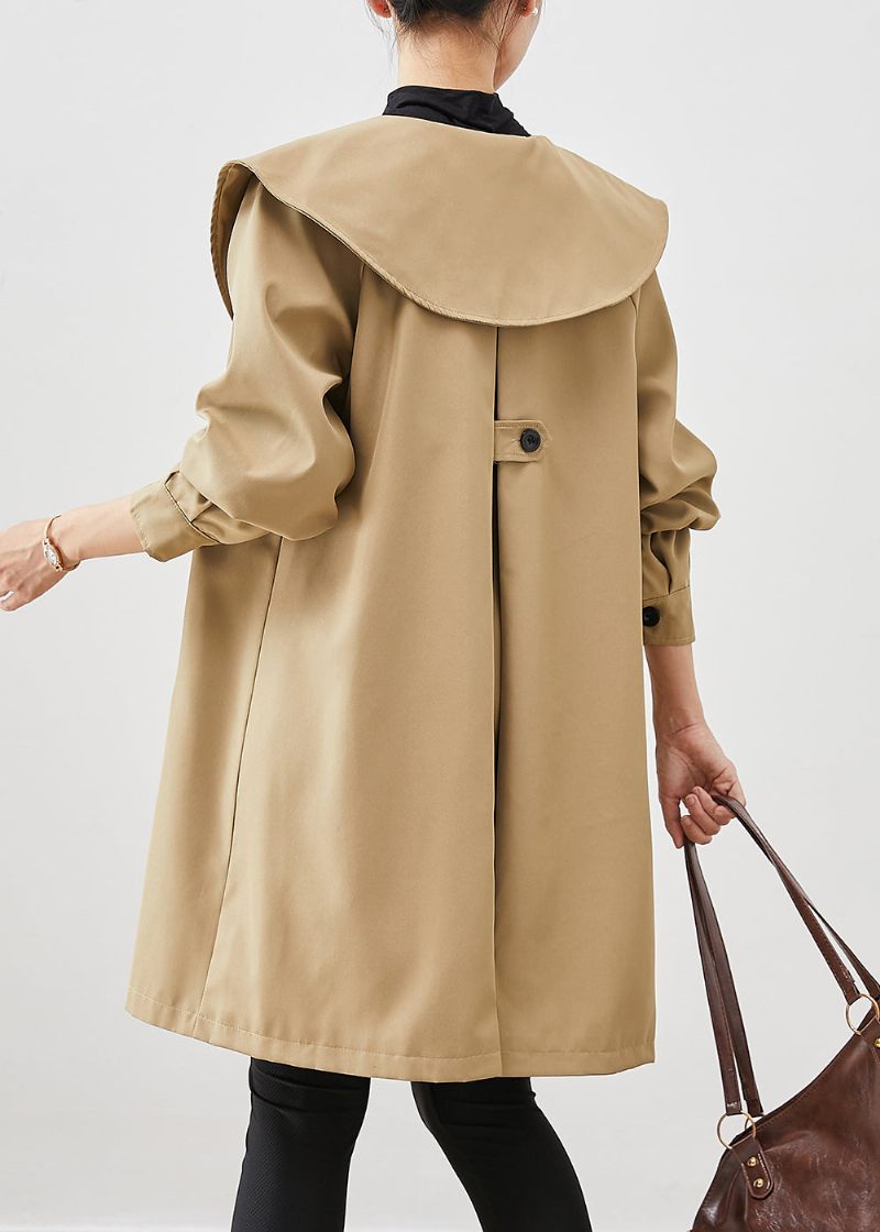 Khaki Oversized Cotton Coat Trench Peter Pan Collar Fall - Trenchcoats för kvinnor