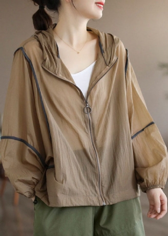 Khaki Patchwork Bomull Upf 50+ Kappa Hooded Oversized Långärmad