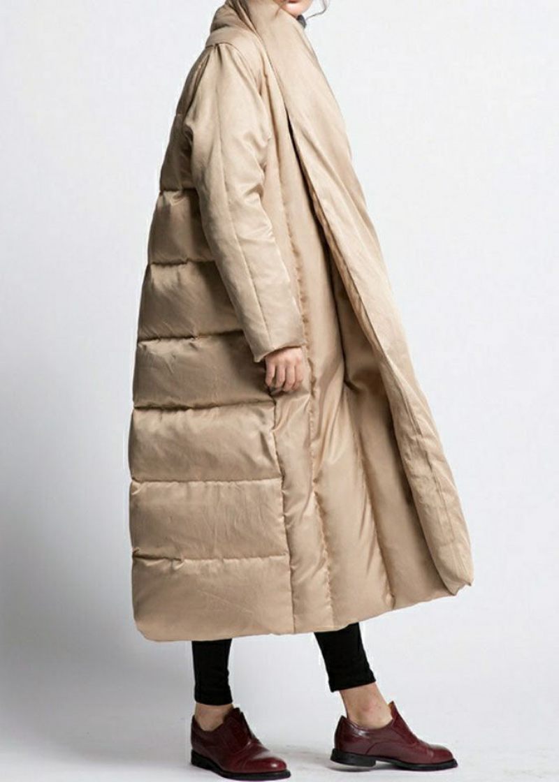 Khaki Patchwork Warm Duck Down Puffer Jacka V-hals Oversized Winter - Dunjackor för kvinnor