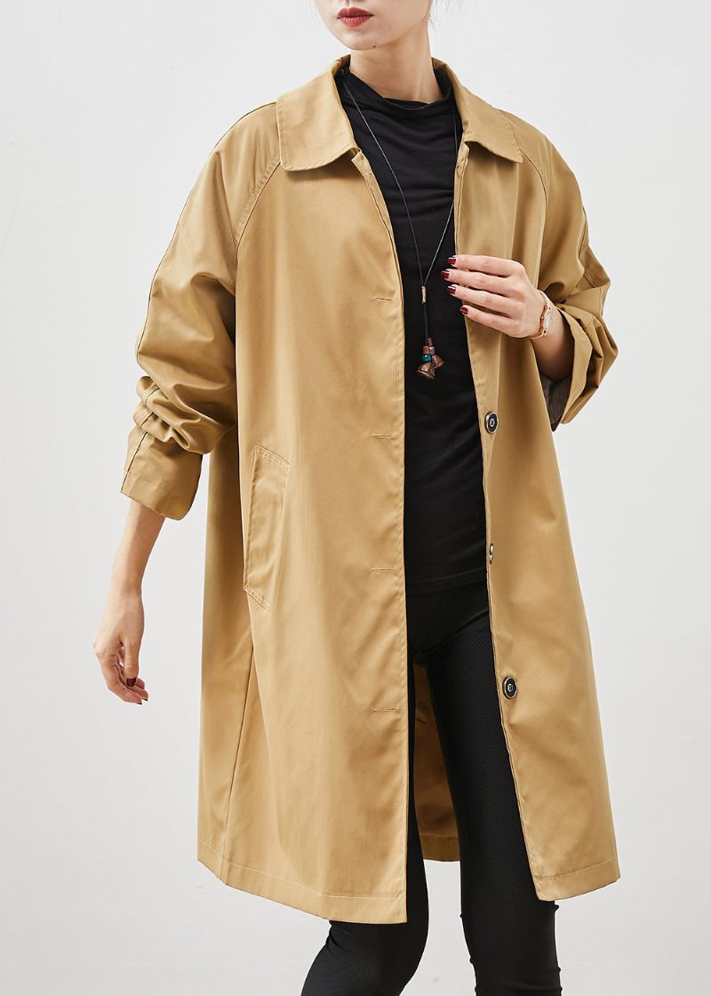 Khaki Pockets Cotton Coat Ytterkläder Oversized Spring