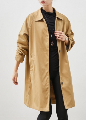 Khaki Pockets Cotton Coat Ytterkläder Oversized Spring