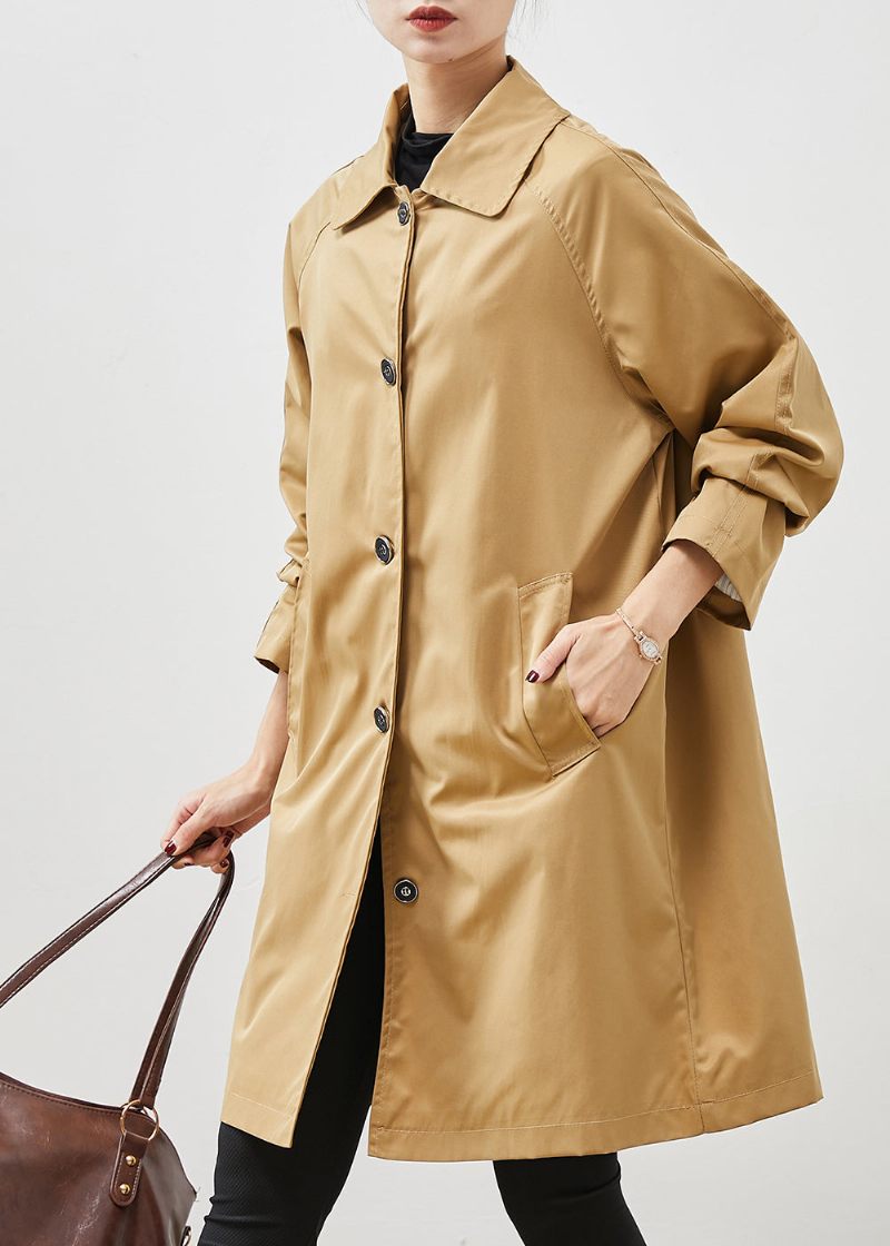 Khaki Pockets Cotton Coat Ytterkläder Oversized Spring - Trenchcoats för kvinnor