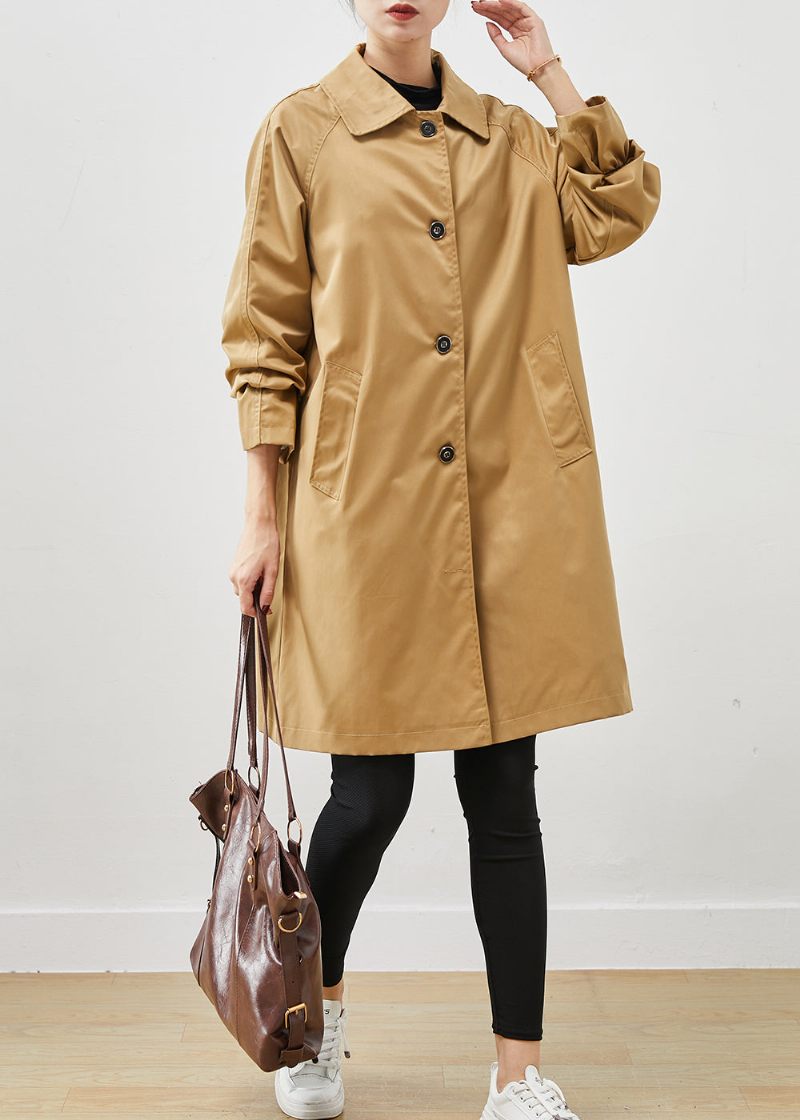 Khaki Pockets Cotton Coat Ytterkläder Oversized Spring - Trenchcoats för kvinnor