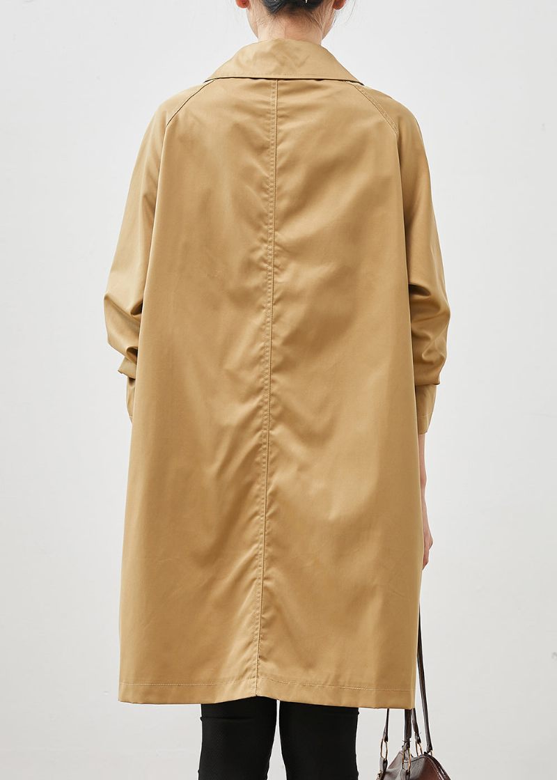 Khaki Pockets Cotton Coat Ytterkläder Oversized Spring - Trenchcoats för kvinnor