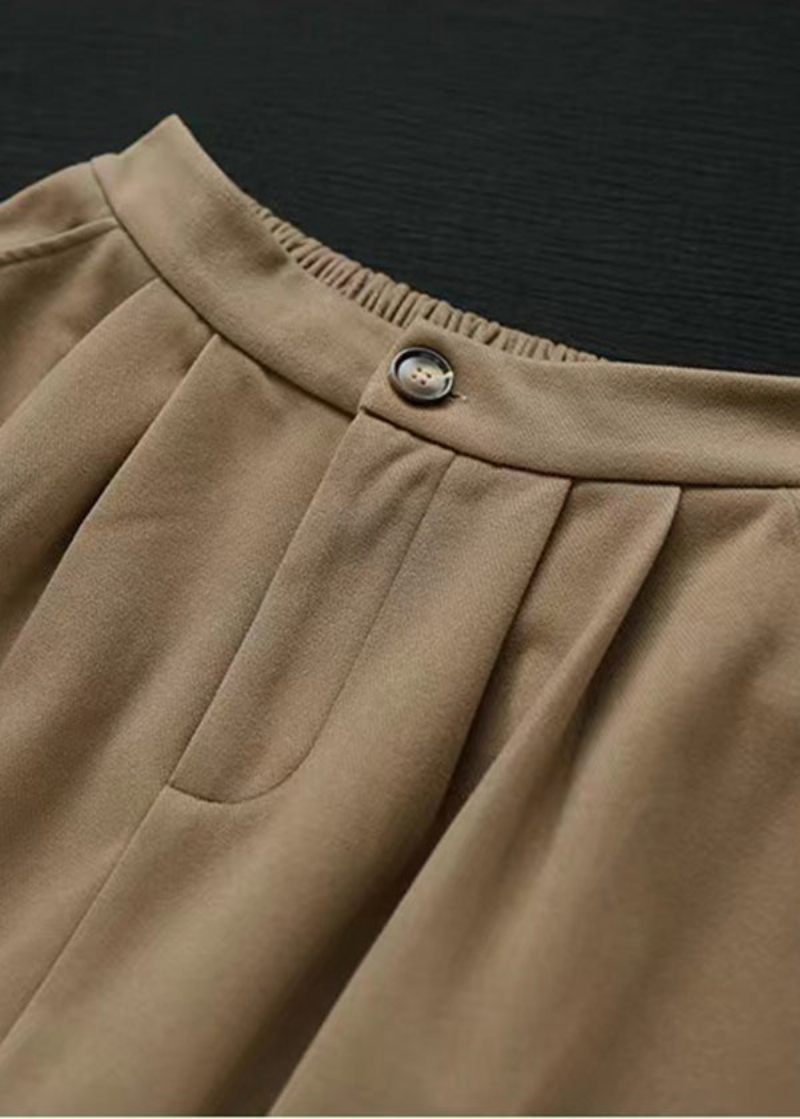 Khaki Silm Fit Woolen A Line Kjol Hög Midja Fjäder - Ullrockar för kvinnor