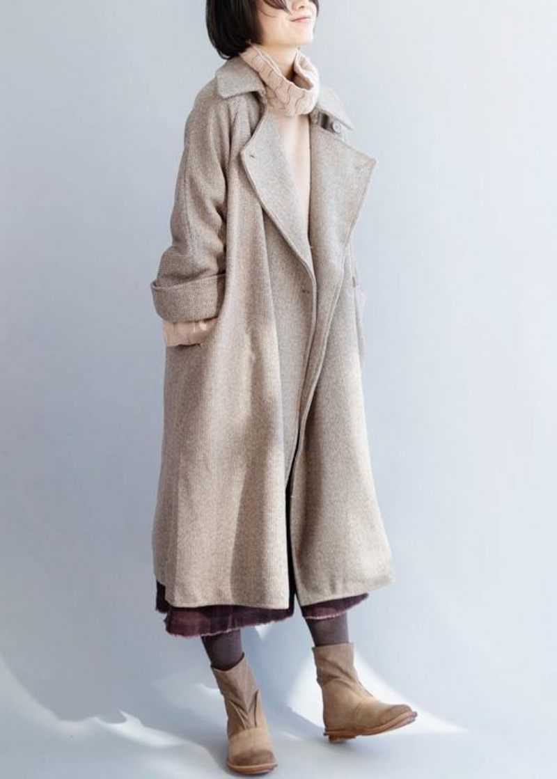 Khaki Woolen Coat Dam Löstsittande Flare Sleeve Jackor Vinterjackor - Lila