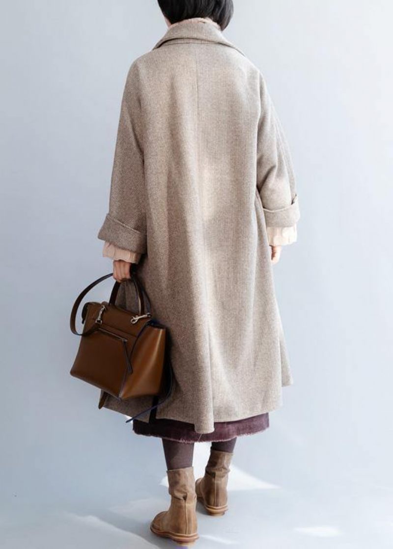 Khaki Woolen Coat Dam Löstsittande Flare Sleeve Jackor Vinterjackor - Lila