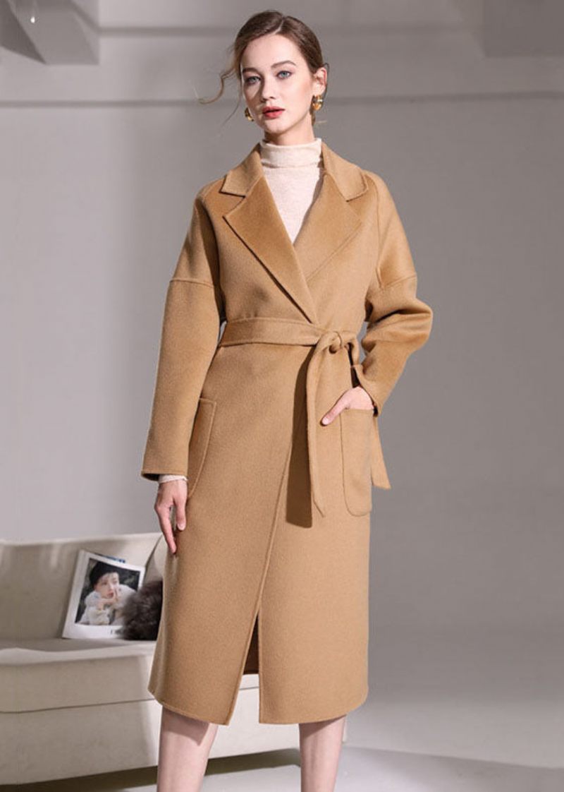 Khaki Wrap Coat Peter Pan Krage Solid Winter