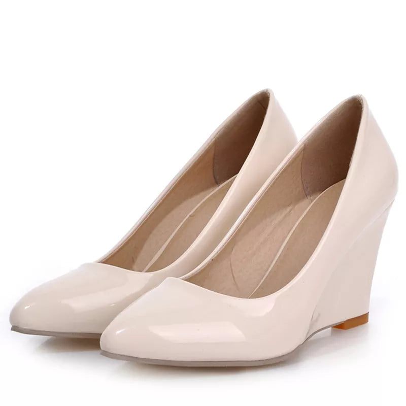 Kilklackar Pumps Skor Kvinna Vår Casual Svart Kil Bröllopskontor Festskor Dam Elegant Spets - Beige