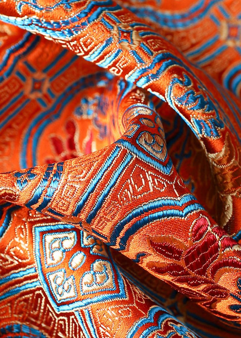 Kinesisk Stil Orange Broderad Knapp Patchwork Sidenväst Höst - Dunjackor för kvinnor