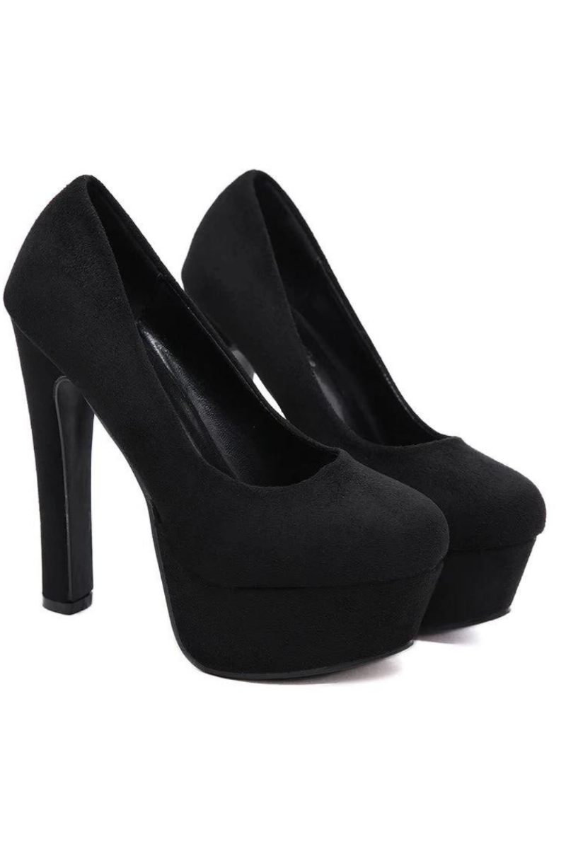 Klackskor För Kvinnor Med Plattform Black Pumps Högklackade Slip On Round Toe Klänning Skor För Party