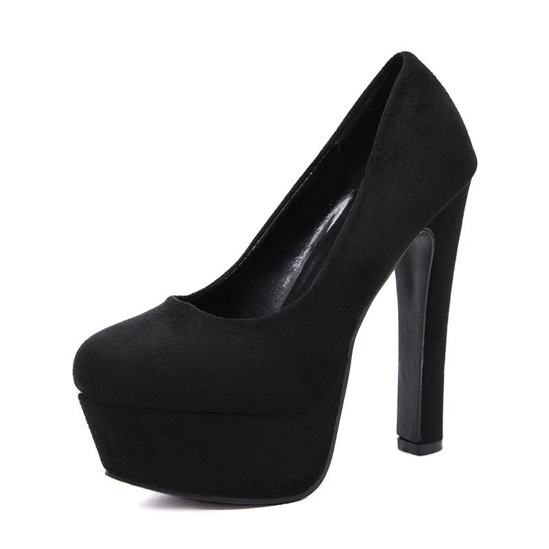 Klackskor För Kvinnor Med Plattform Black Pumps Högklackade Slip On Round Toe Klänning Skor För Party - Svart