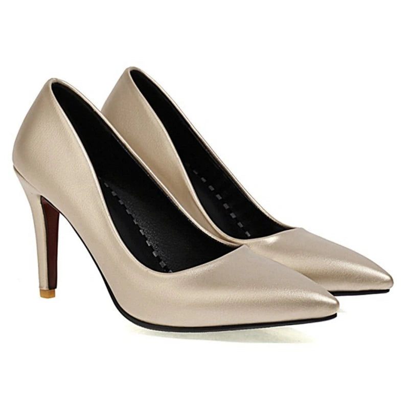 Klänning Skor Lady Pointe Toe Tunn Häl Pumps Läder Office Silver Guld Bröllop - Guld