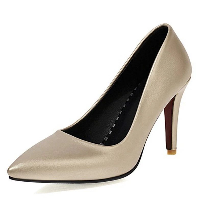 Klänning Skor Lady Pointe Toe Tunn Häl Pumps Läder Office Silver Guld Bröllop - Guld