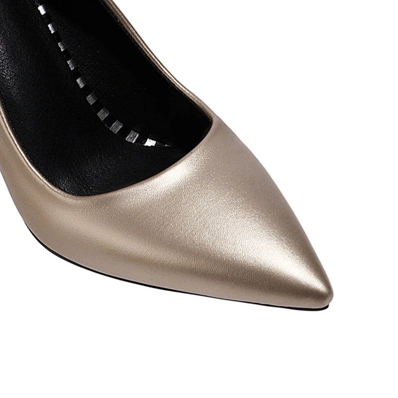 Klänning Skor Lady Pointe Toe Tunn Häl Pumps Läder Office Silver Guld Bröllop - Guld