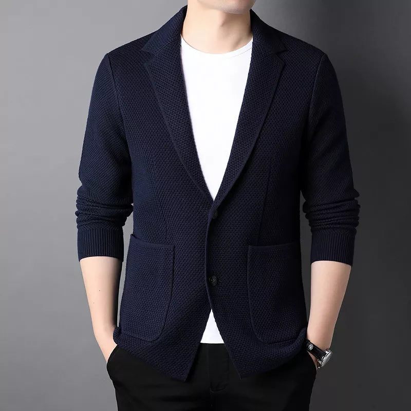 Knit Style Cardigan Herr Slim Fit Sweater Casual Solid Coats Jacka Kläder - Svart