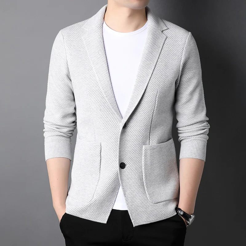 Knit Style Cardigan Herr Slim Fit Sweater Casual Solid Coats Jacka Kläder - Svart