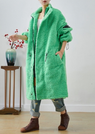 Konst Fluorescerande Grön Oversized Dragsko Fleece Trench Winter