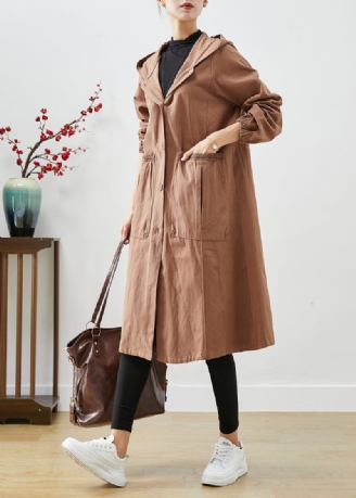 Konst Kaffe Hooded Fickor Bomull Trench Coats Fall