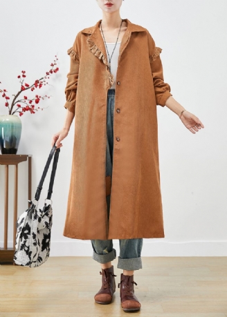 Konst Khaki Ruffled Patchwork Asymmetrisk Corduroy Trench Coat Fall