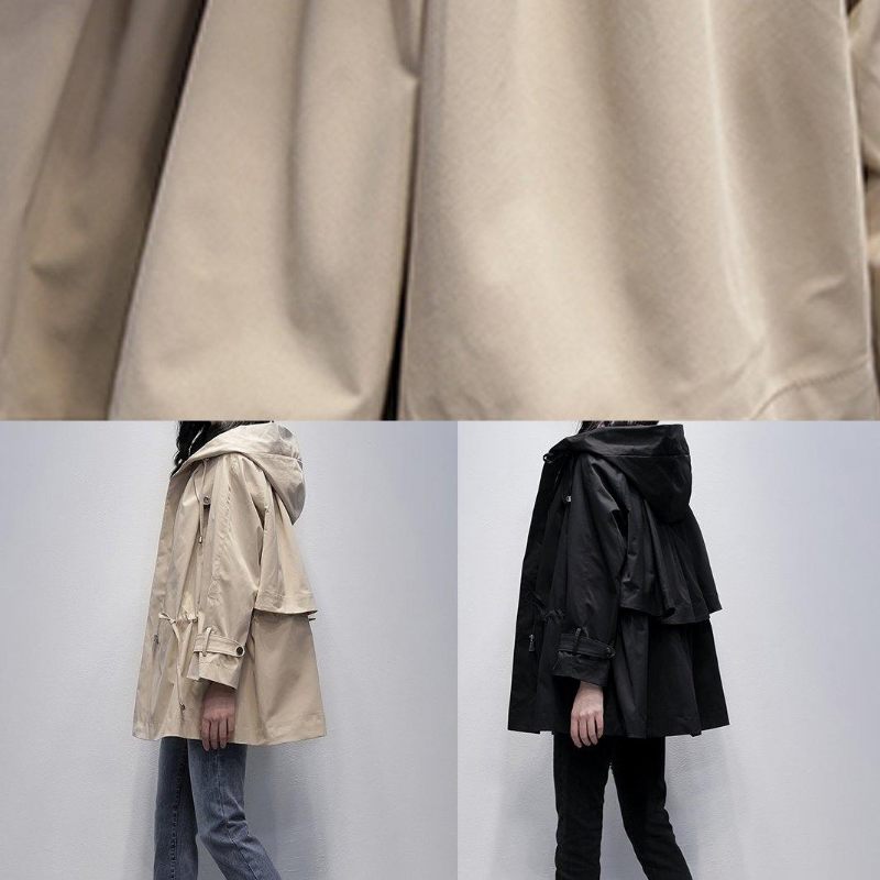 Konst Khaki Trenchcoat Tutorials Huva Dragsko Ytterkläder - Svart