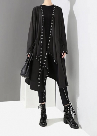 Kvinna Solid Black Unik Cape Style Coat