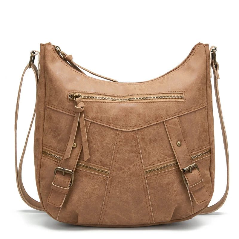 Kvinnor Axelväska Läder Crossbody-väska Kvinnliga Handväska Fickor Tote Plånböcker - Beige