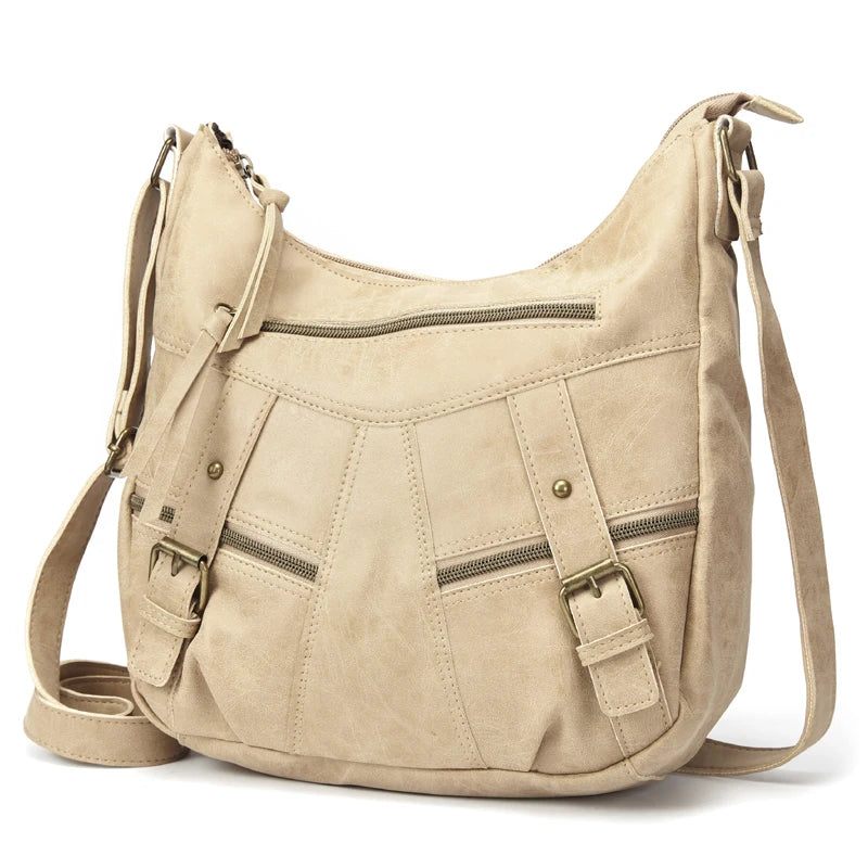 Kvinnor Axelväska Läder Crossbody-väska Kvinnliga Handväska Fickor Tote Plånböcker - Beige