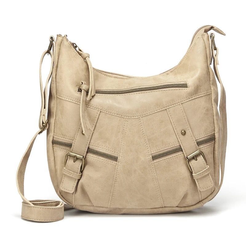 Kvinnor Axelväska Läder Crossbody-väska Kvinnliga Handväska Fickor Tote Plånböcker - Beige