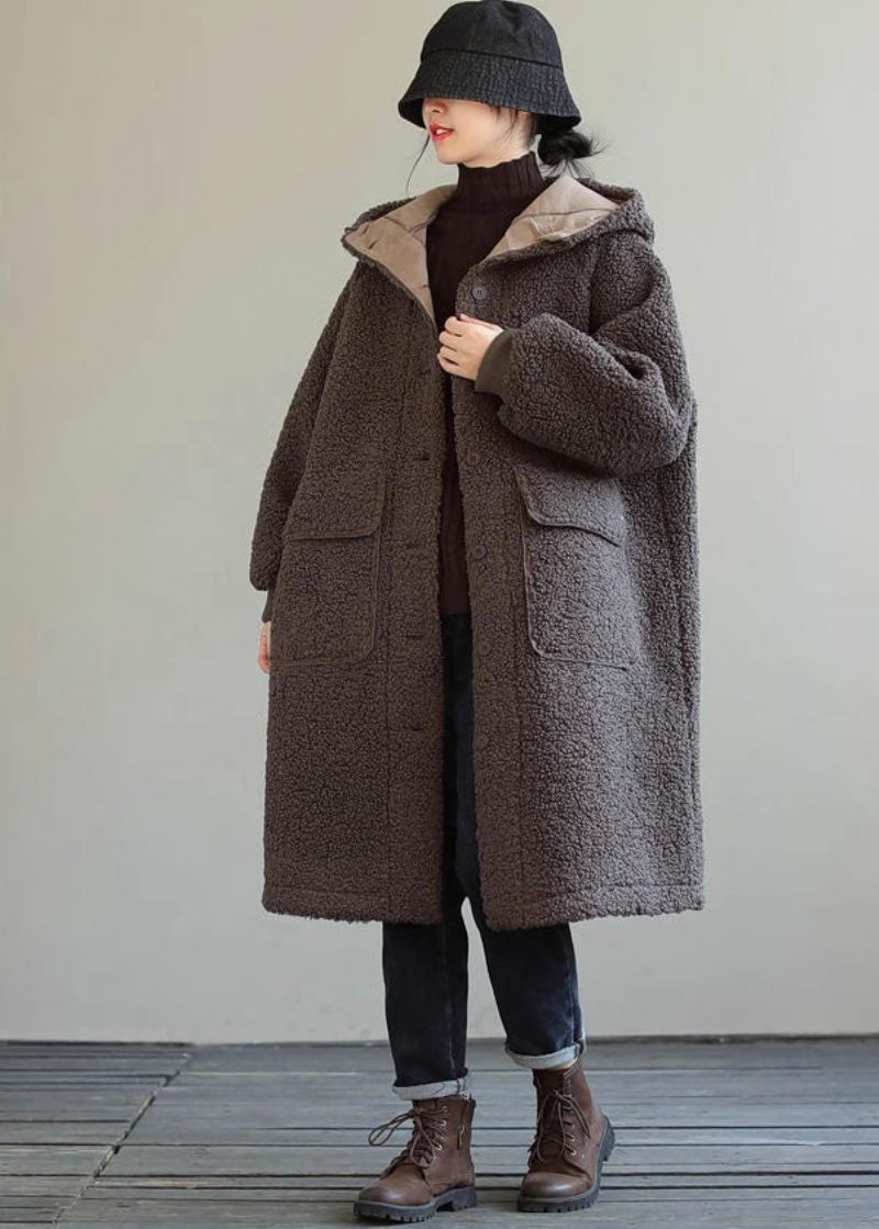 Kvinnor Blå Hooded Button Faux Fur Winter Coat - Dunjackor för kvinnor